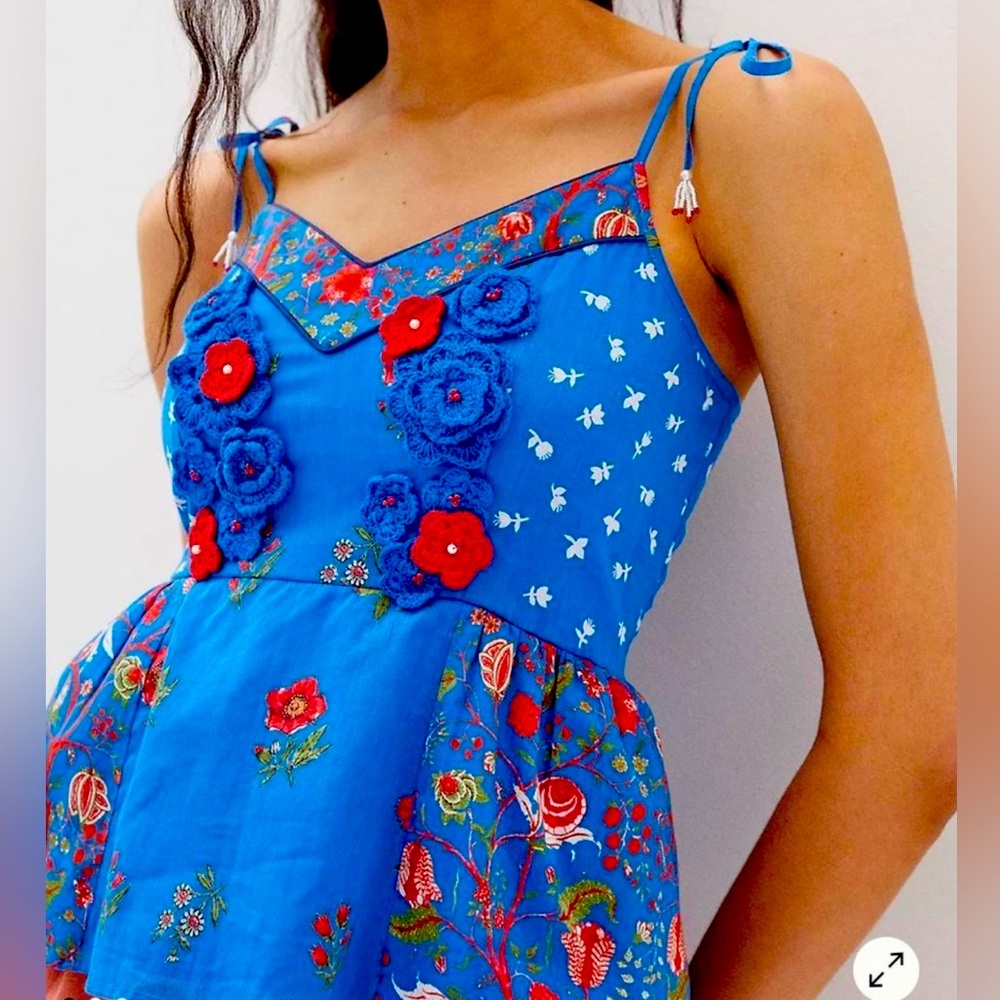 Anthropologie Blue Floral Embroidered Top